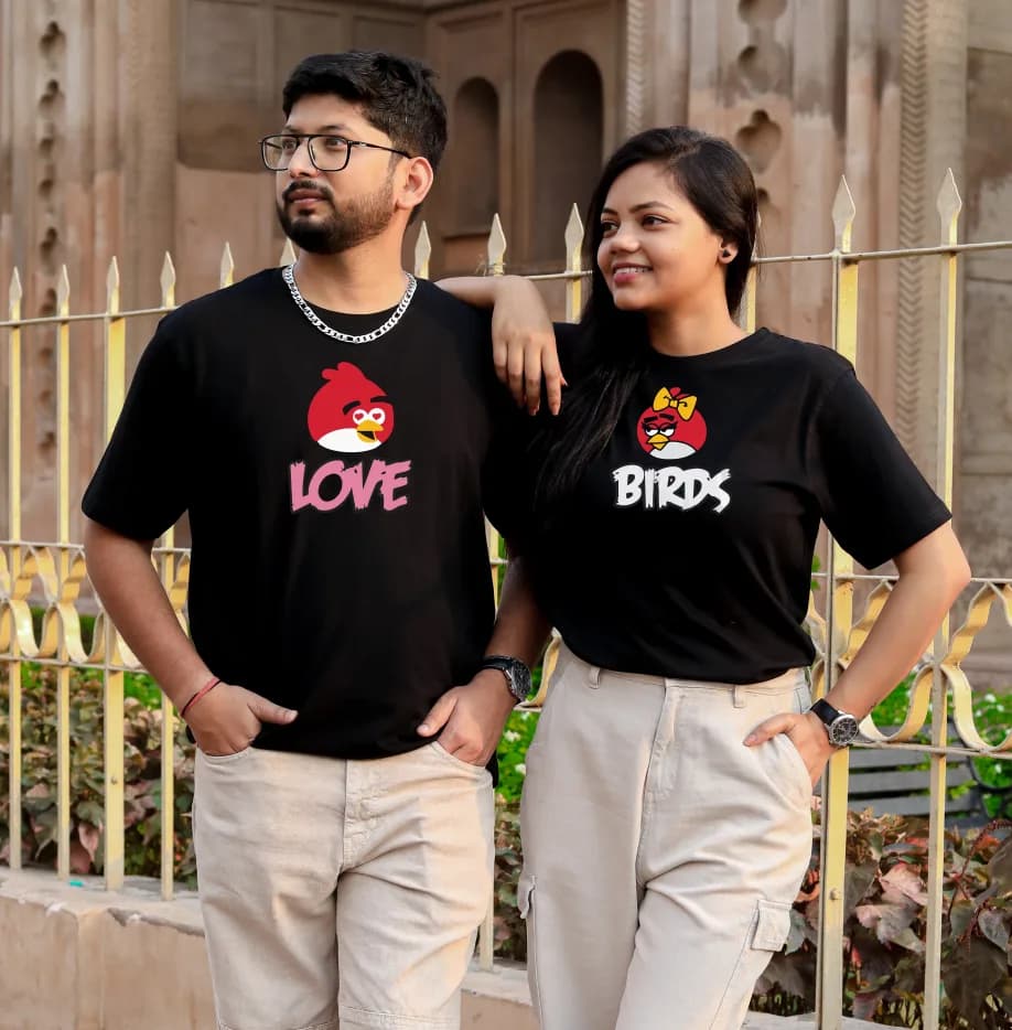 Cute Angry Love Birds Couple T-Shirts