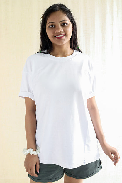 Ultra soft Oversized high-quality 220 gsm pure cotton White T-Shirt - Women