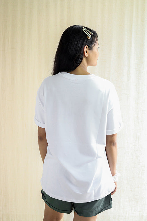 Ultra soft Oversized high-quality 220 gsm pure cotton White T-Shirt - Women