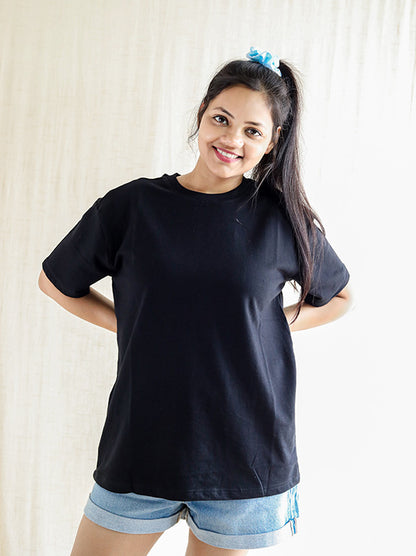 Ultra soft Oversized high-quality 220 gsm pure cotton Black T-Shirt - Women