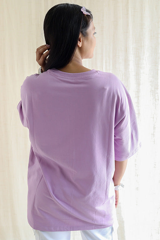 Ultra soft Oversized high-quality 220 gsm pure cotton Lavender T-Shirt - Women