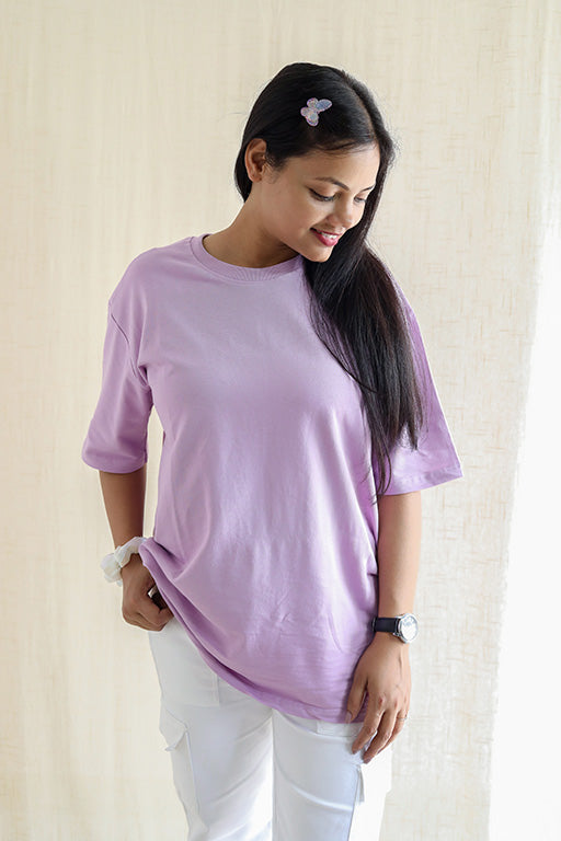 Ultra soft Oversized high-quality 220 gsm pure cotton Lavender T-Shirt - Women