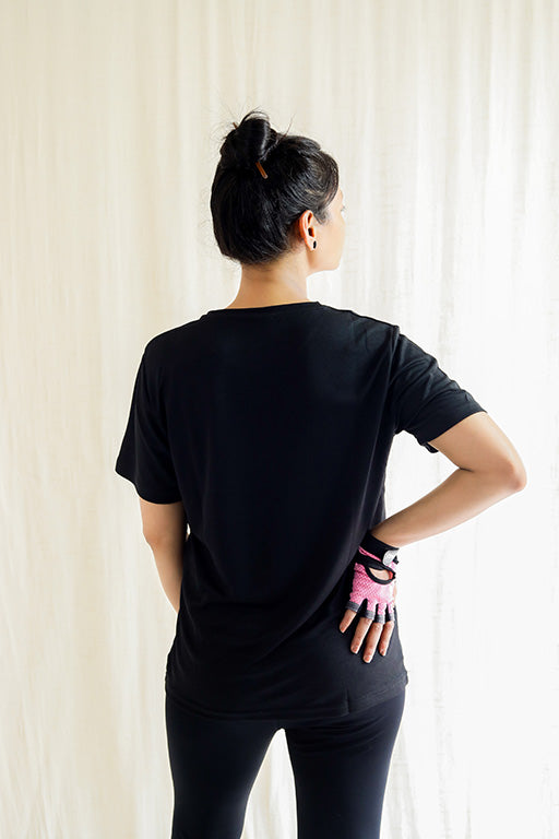 Plain Dry Fit Black T-shirt For Women