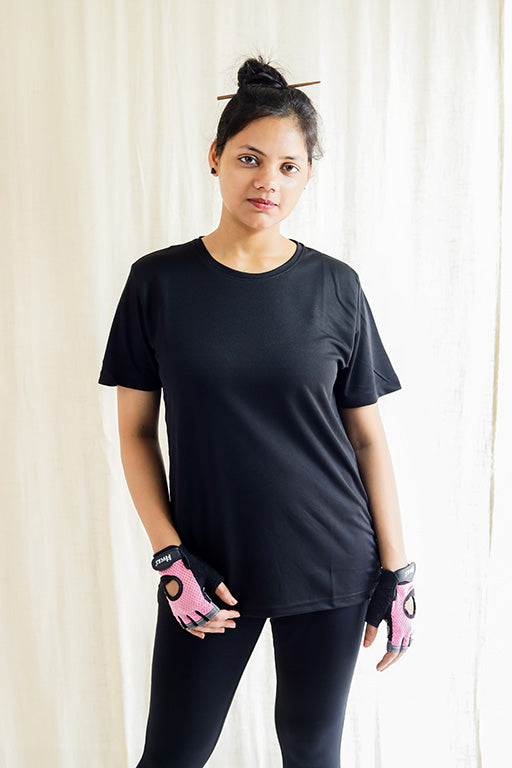 Plain Dry Fit Black T-shirt For Women