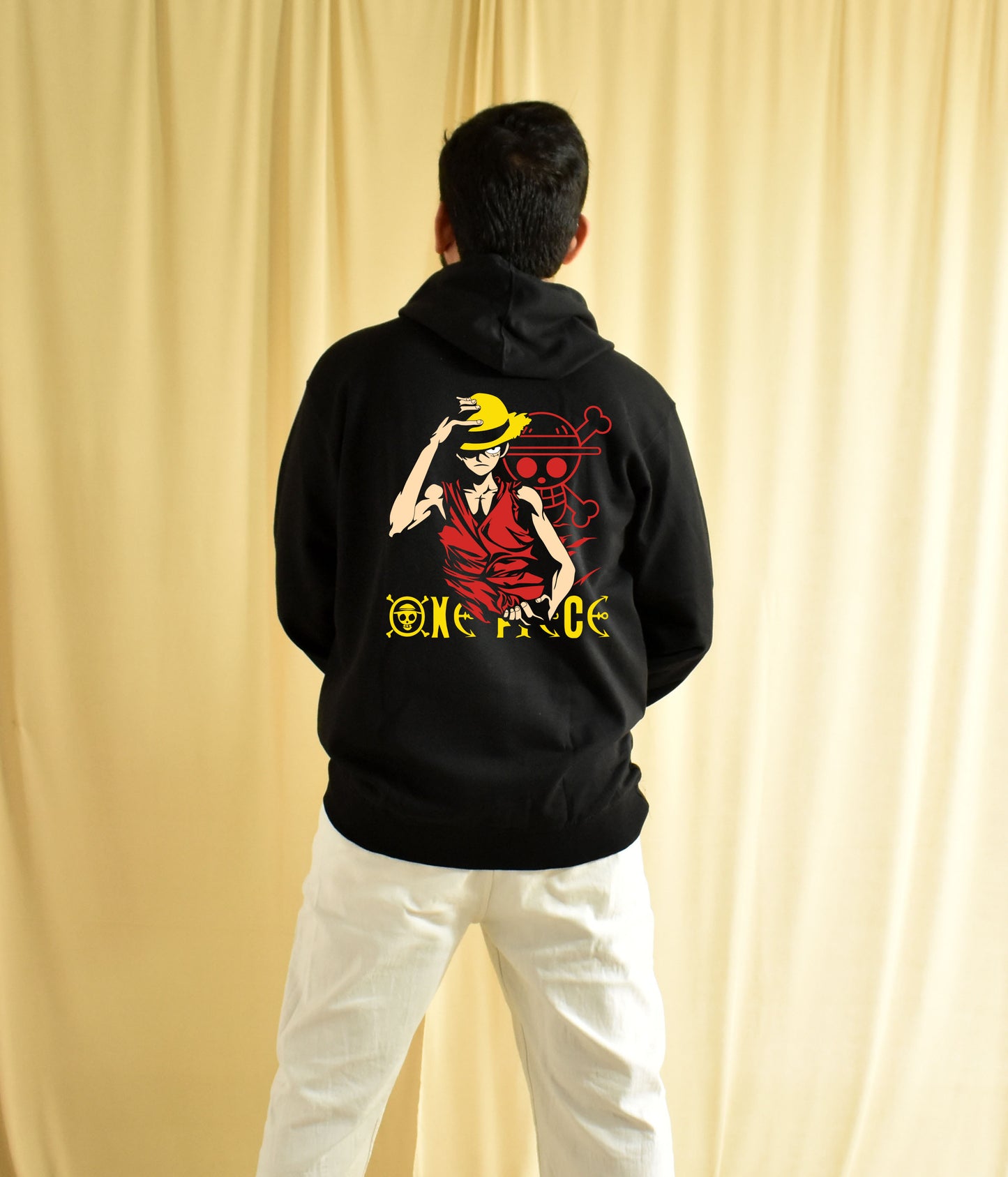 One Piece Luffy Back Print Anime Hoodie Black - Unisex