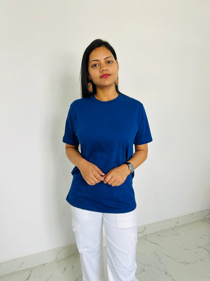 Ultra Soft Trendy 180 gsm pure cotton Blue T-shirt - Women