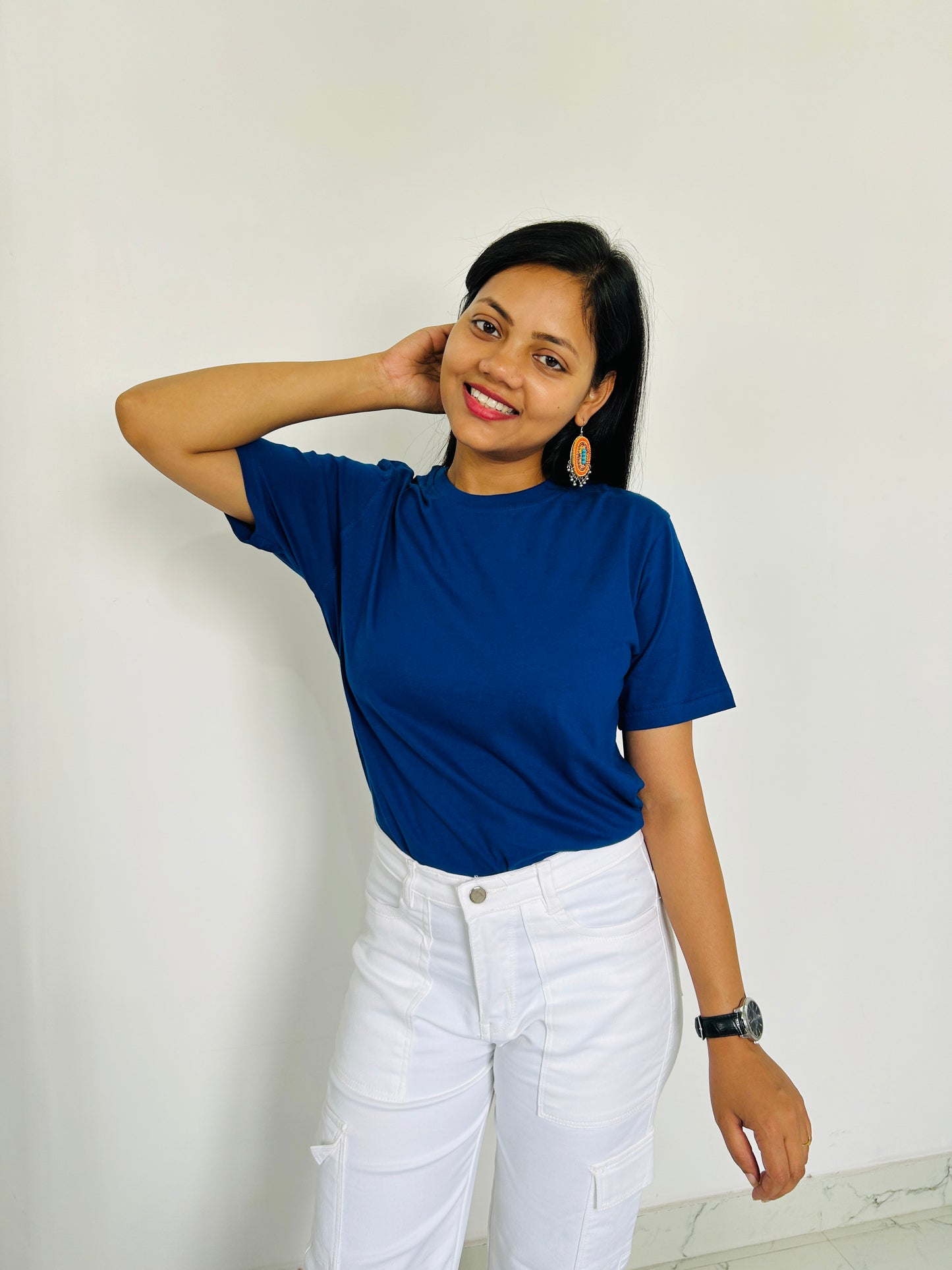 Ultra Soft Trendy 180 gsm pure cotton Blue T-shirt - Women