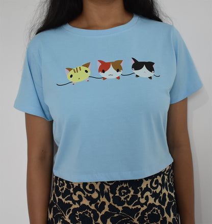 Three Cute Cats Half Sleeve Crop Top for animal lovers - MyTeez