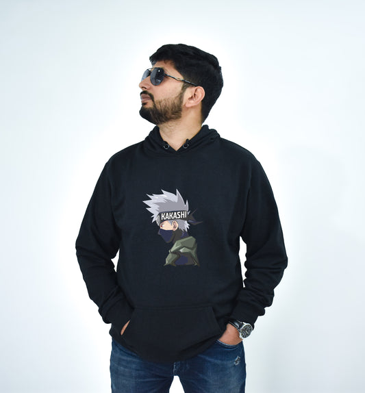 Naruto Kakashi Face Printed Anime Black Hoodie for Unisex