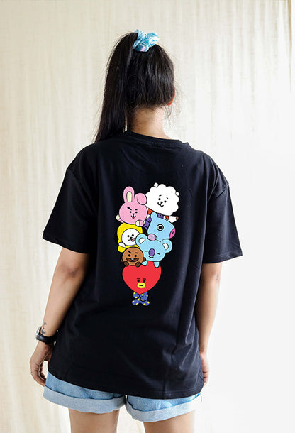 BTS Crew Cartoonized Oversized Unisex Black T-shirt