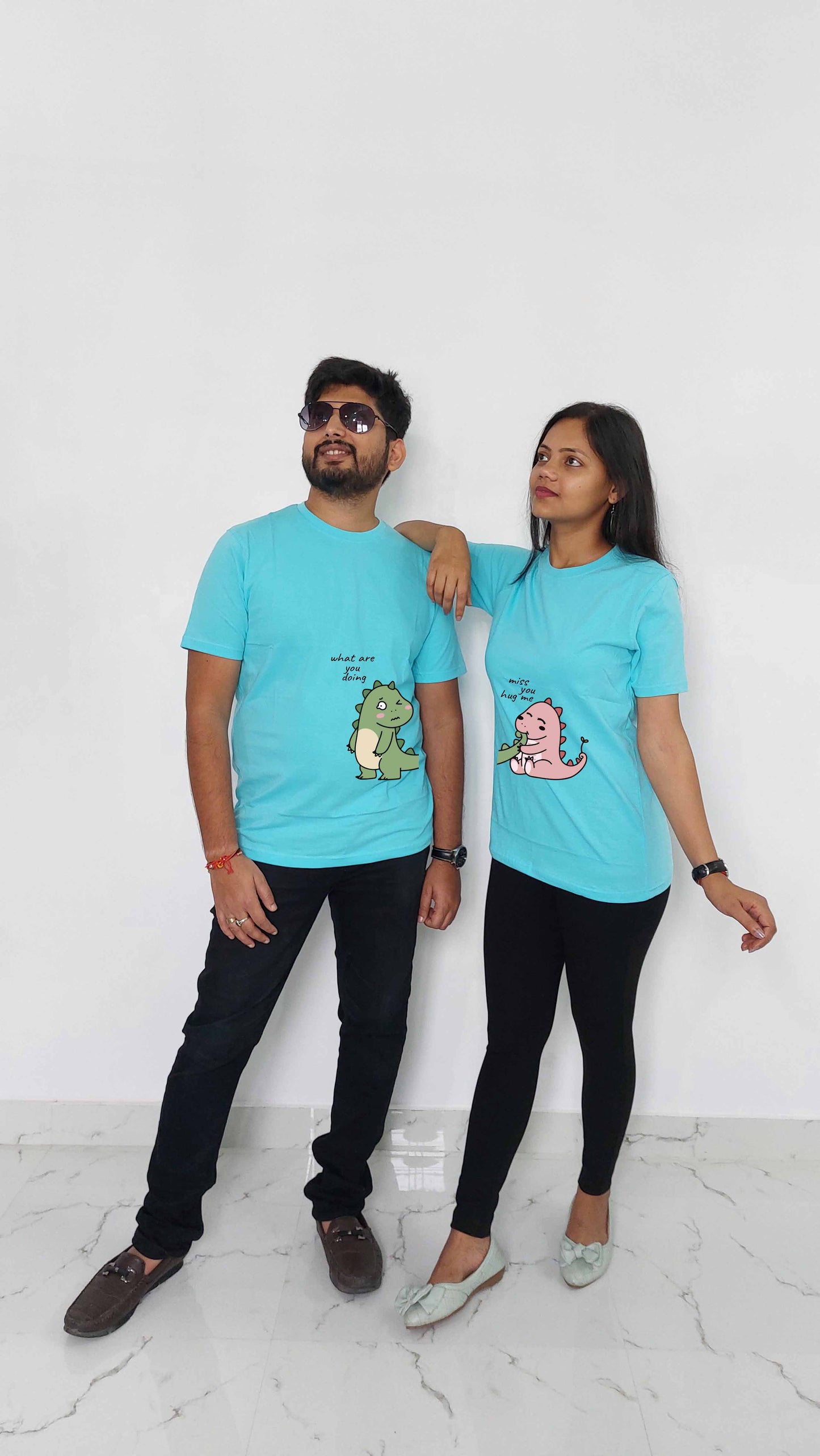 Cartoon Dinosaur Inspired Lovers Shirt: Show Off Your Prehistoric Love - Couples Tshirt