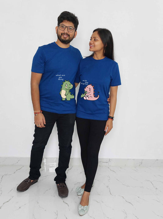 Cartoon Dinosaur Inspired Lovers Shirt: Show Off Your Prehistoric Love - Couples Tshirt