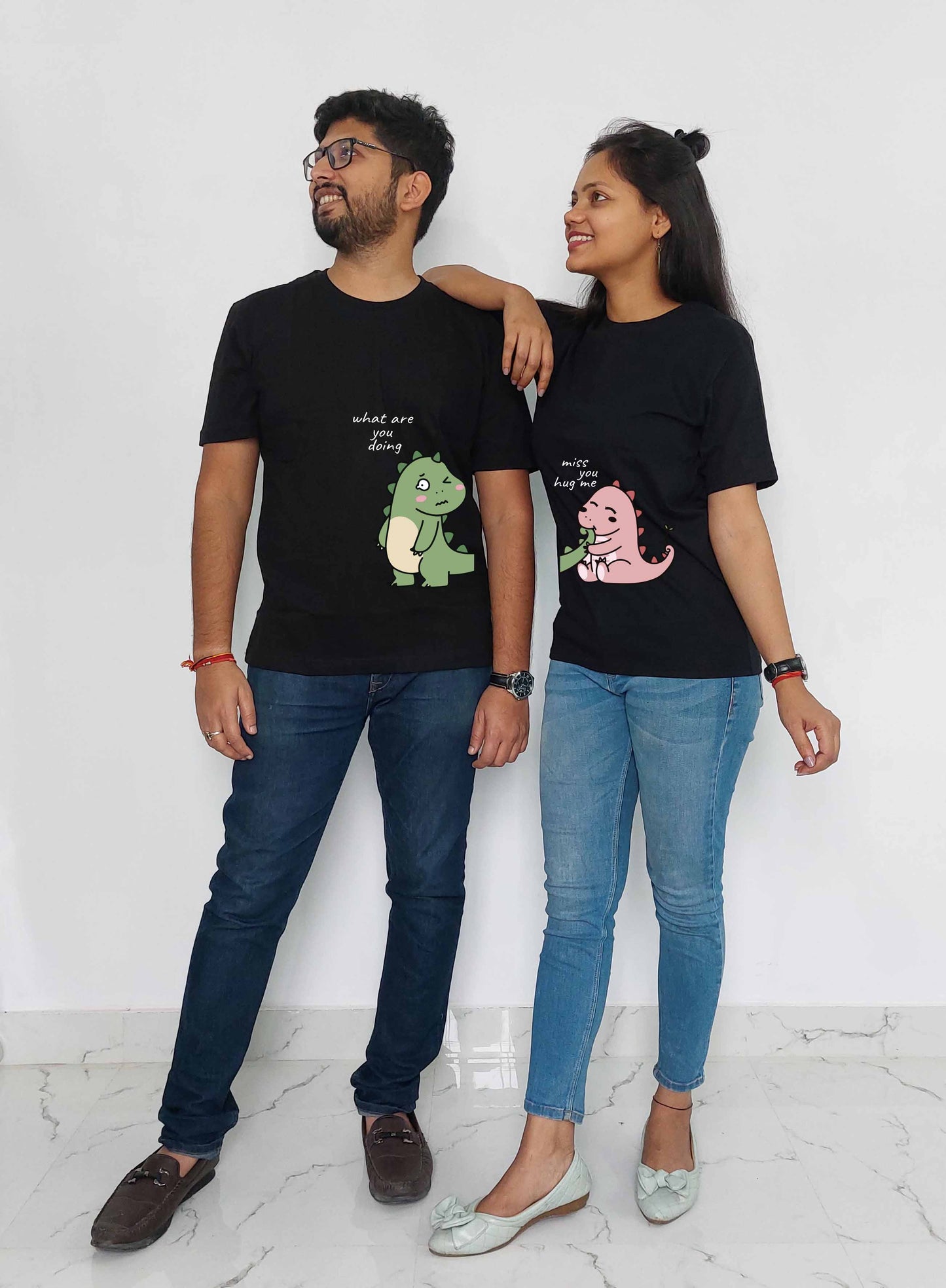 Cartoon Dinosaur Inspired Lovers Shirt: Show Off Your Prehistoric Love - Couples Tshirt