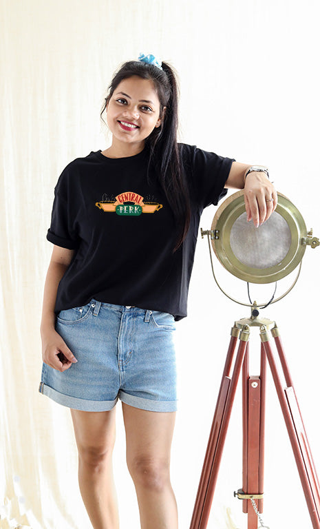 Friends Central Perk Black Oversized T-Shirt for Women