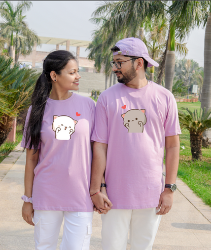 Milkshake & Mocha Blushing with Red Heart Couple Tshirt