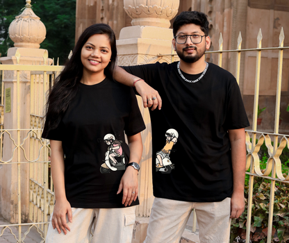 Scooty Love Split Couple T-shirt Set Black