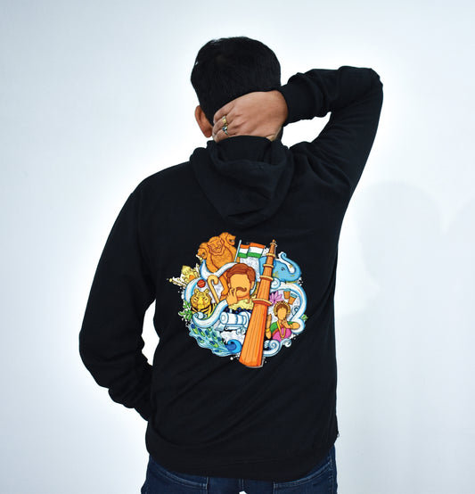 Republic Day Special Printed Black Hoodie for Unisex