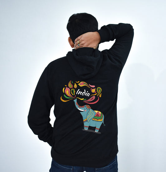 Beautiful Elephant with India Back Printed Hoodie for Unisex