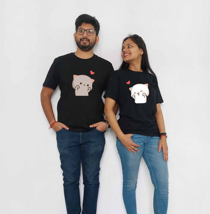 Milkshake & Mocha Blushing with Red Heart Couple Tshirt