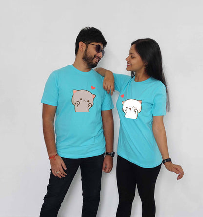 Milkshake & Mocha Blushing with Red Heart Couple Tshirt