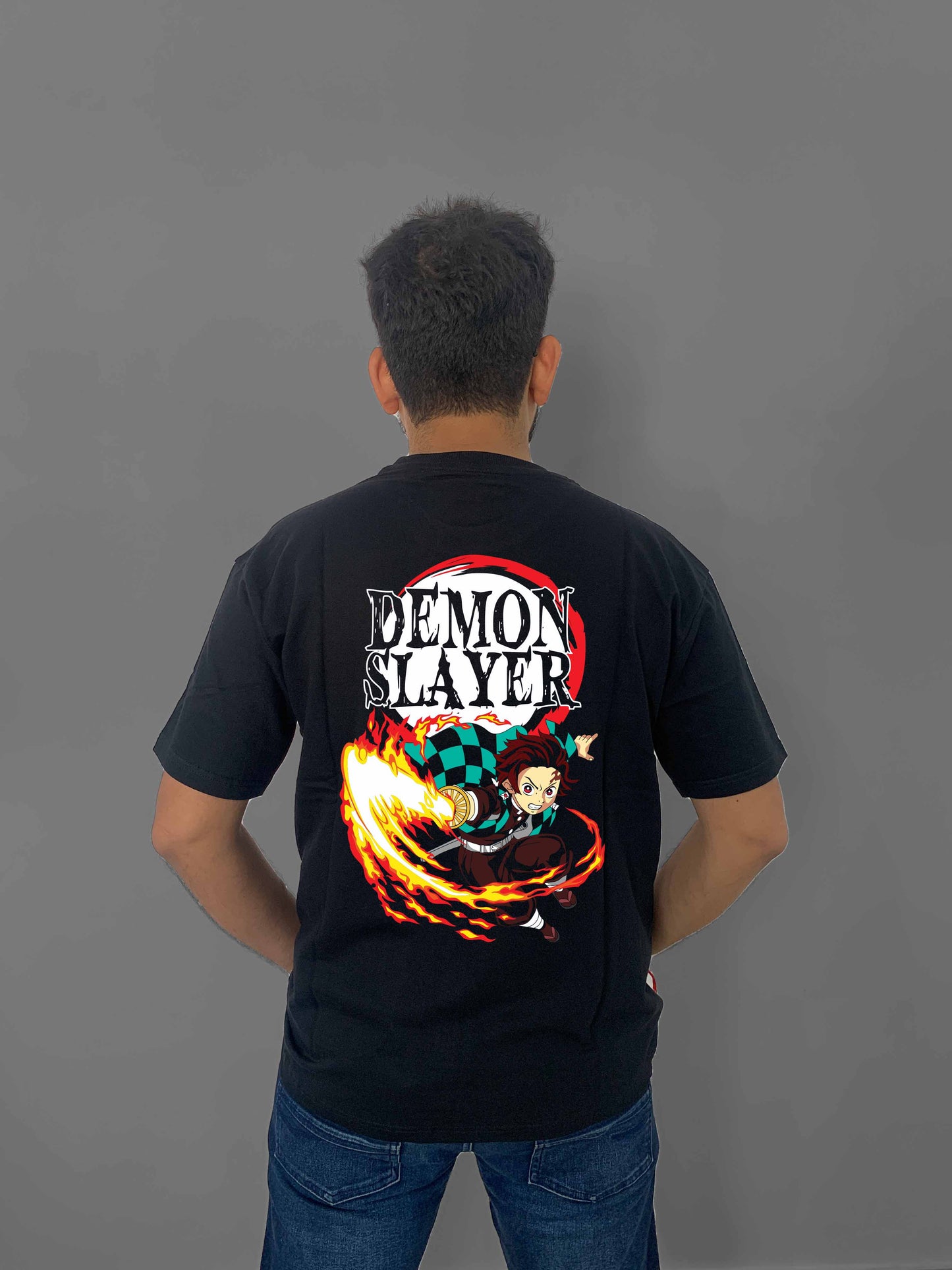 Demon Slayer Power Back Printed Black Oversized Anime T-Shirt