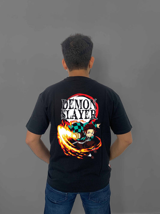 Demon Slayer Power Back Printed Black Oversized Anime T-Shirt