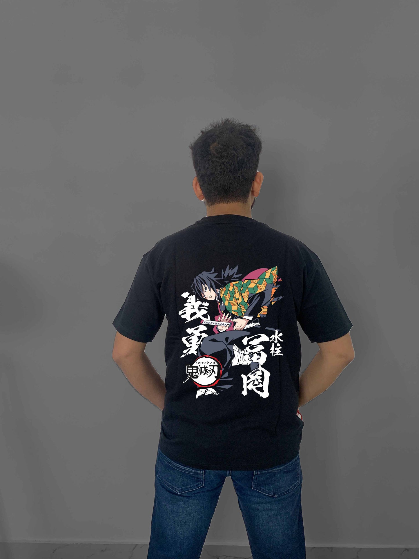 Demon Slayer Anime Back Printed Black Oversized T-Shirt