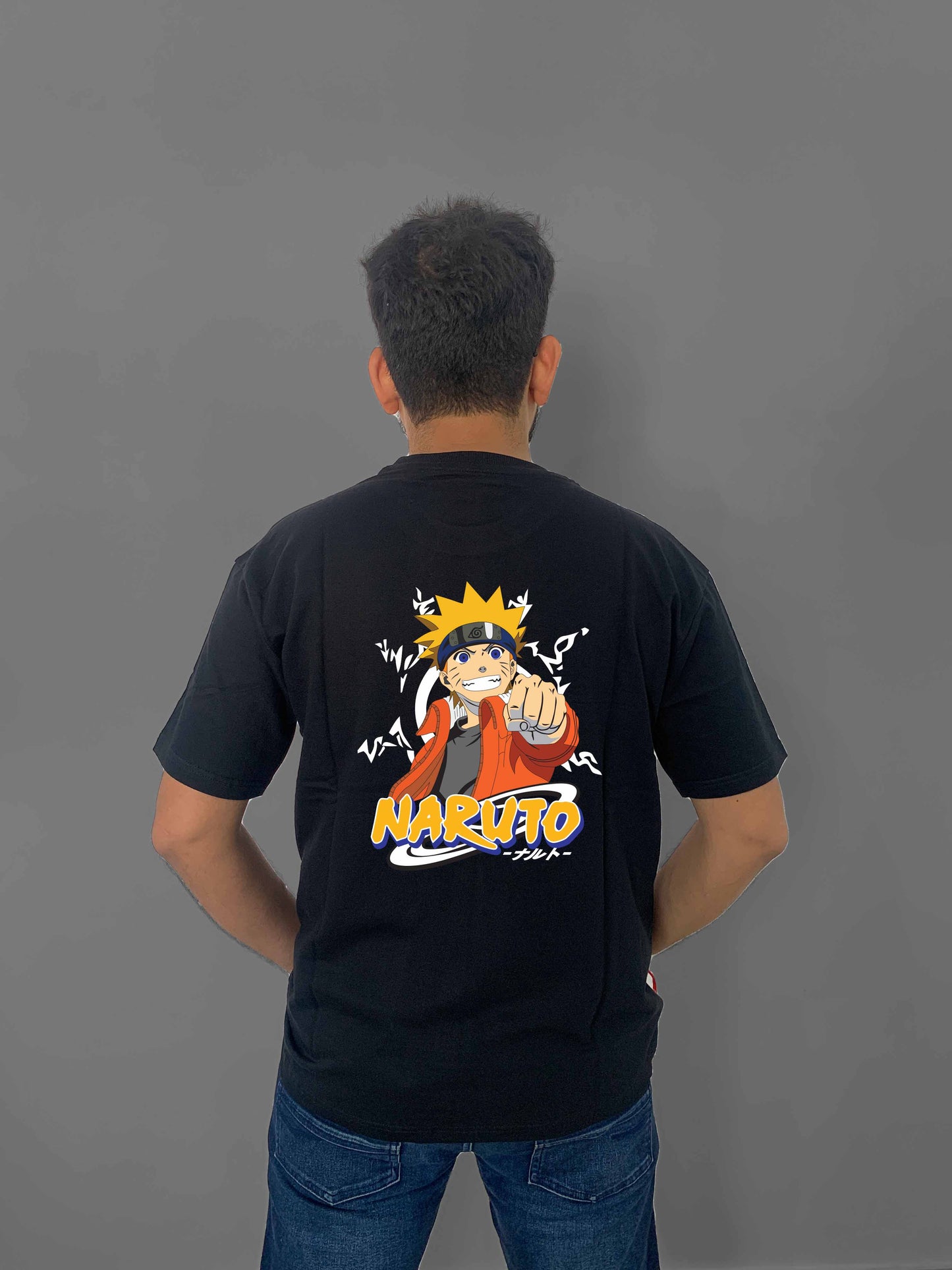 Naruto Anime Back Printed Black Oversized T-Shirt