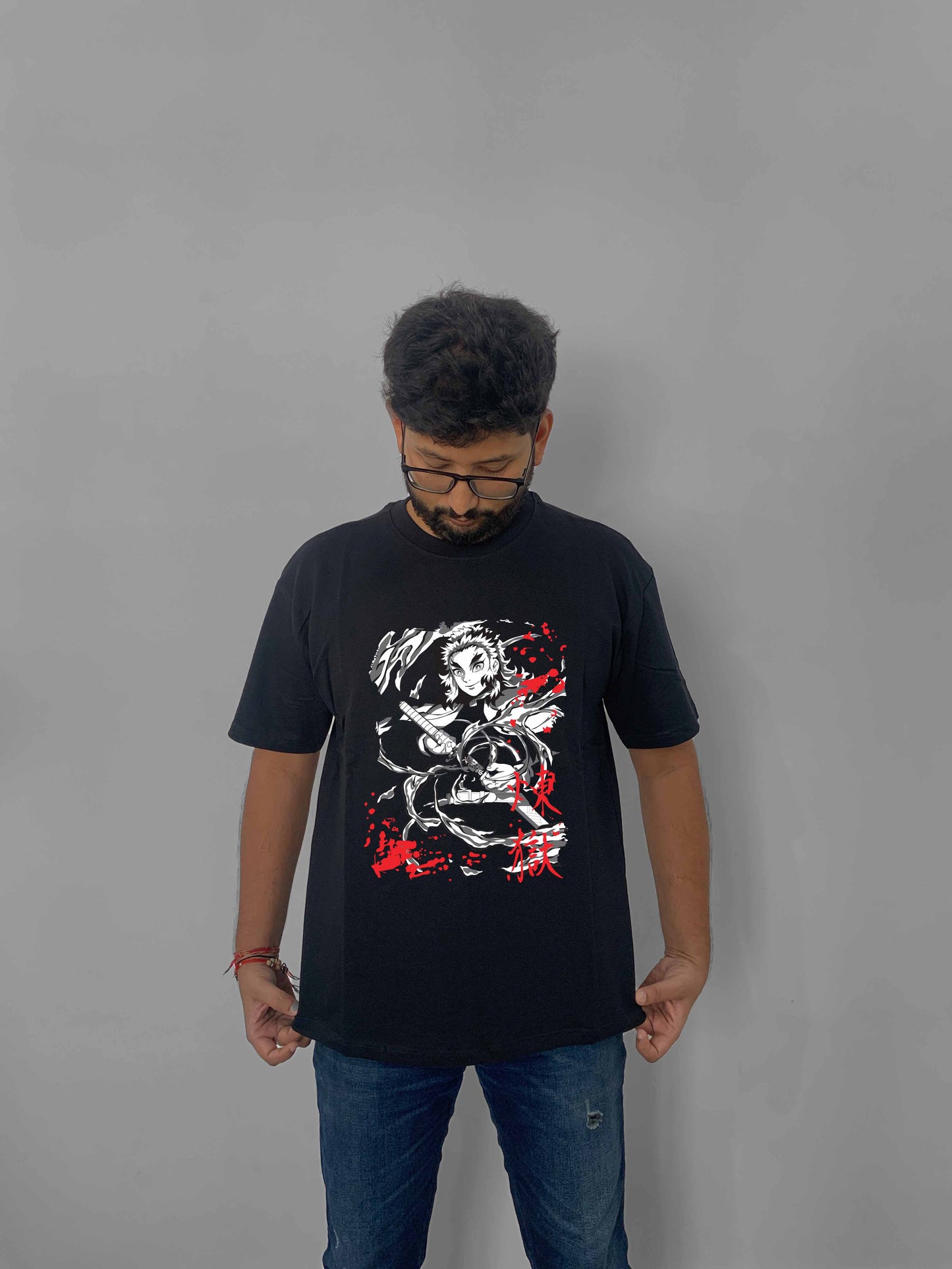 Demon Slayer Front Printed Black Oversized Anime T-Shirt