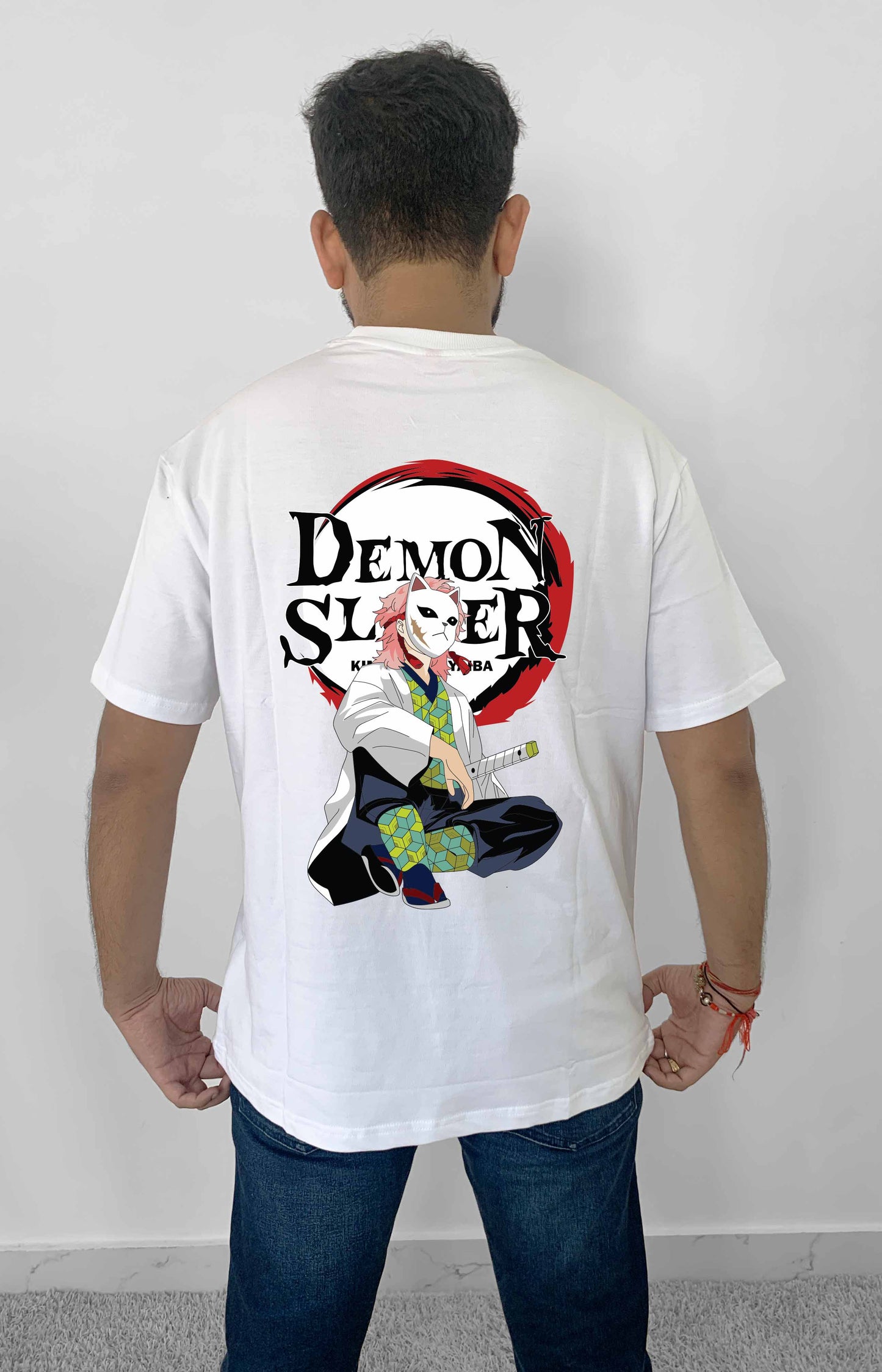 Demon Slayer back Printed Oversized White Anime T-Shirt