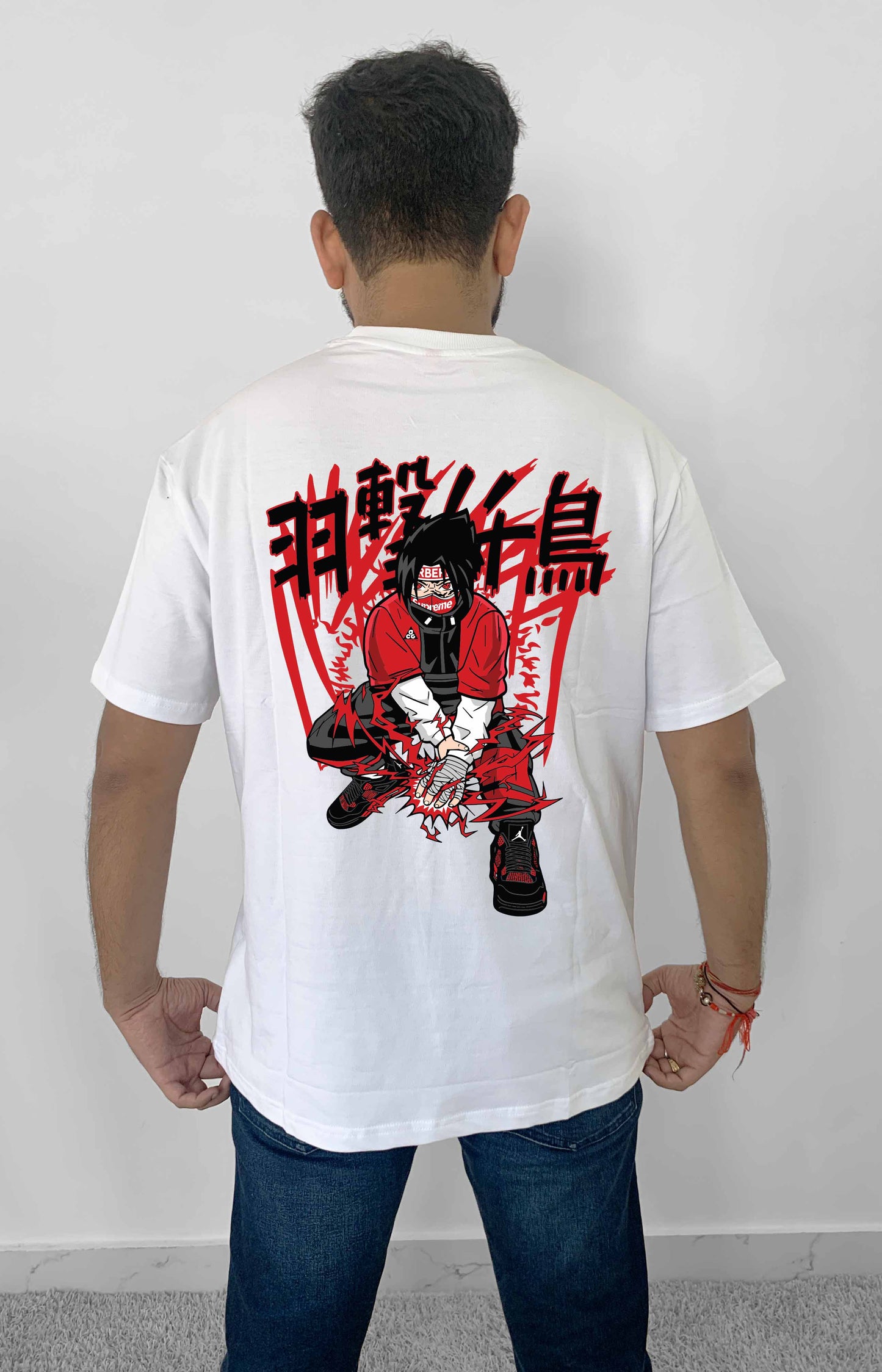 Naruto Back Printed Red Design Oversized White Anime T-Shirt