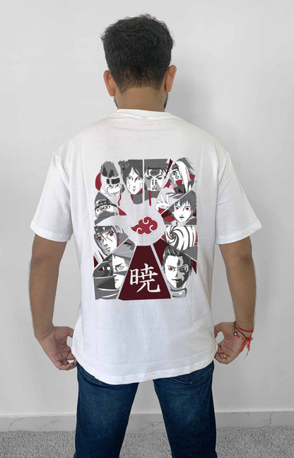 Naruto Characters Gray Design Back Printed Oversized White Anime T-Shirt