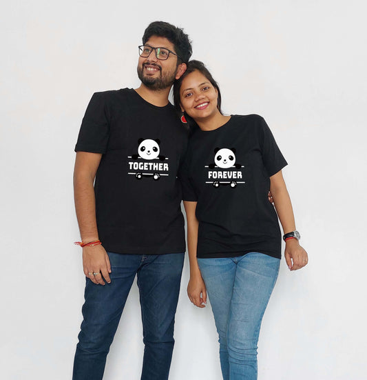 Panda Together Forever Black Couple T-Shirt