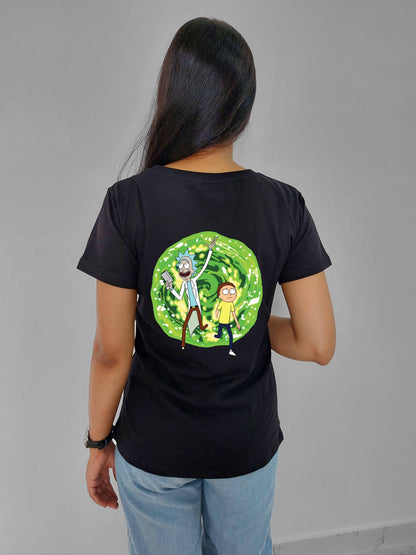 Rick and Morty Back Print Black Women T-Shirt - MyTeez