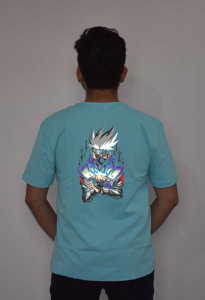 Naruto Back Printed Regular Fit Sky Blue Anime T-Shirt