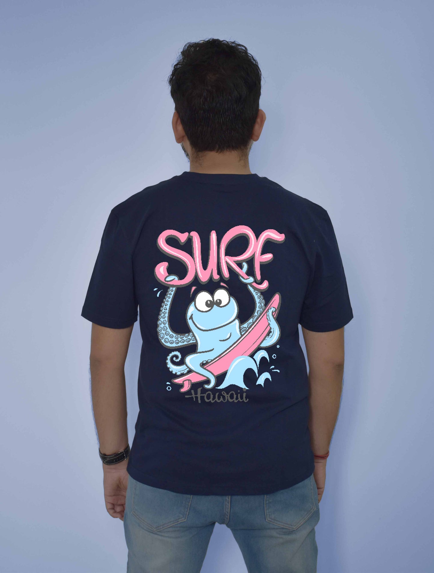 Surfing Octopus Navy Blue T-shirt - MyTeez