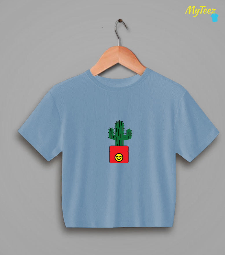 Cactus in a Red Pot Half Sleeve Crop Top - MyTeez