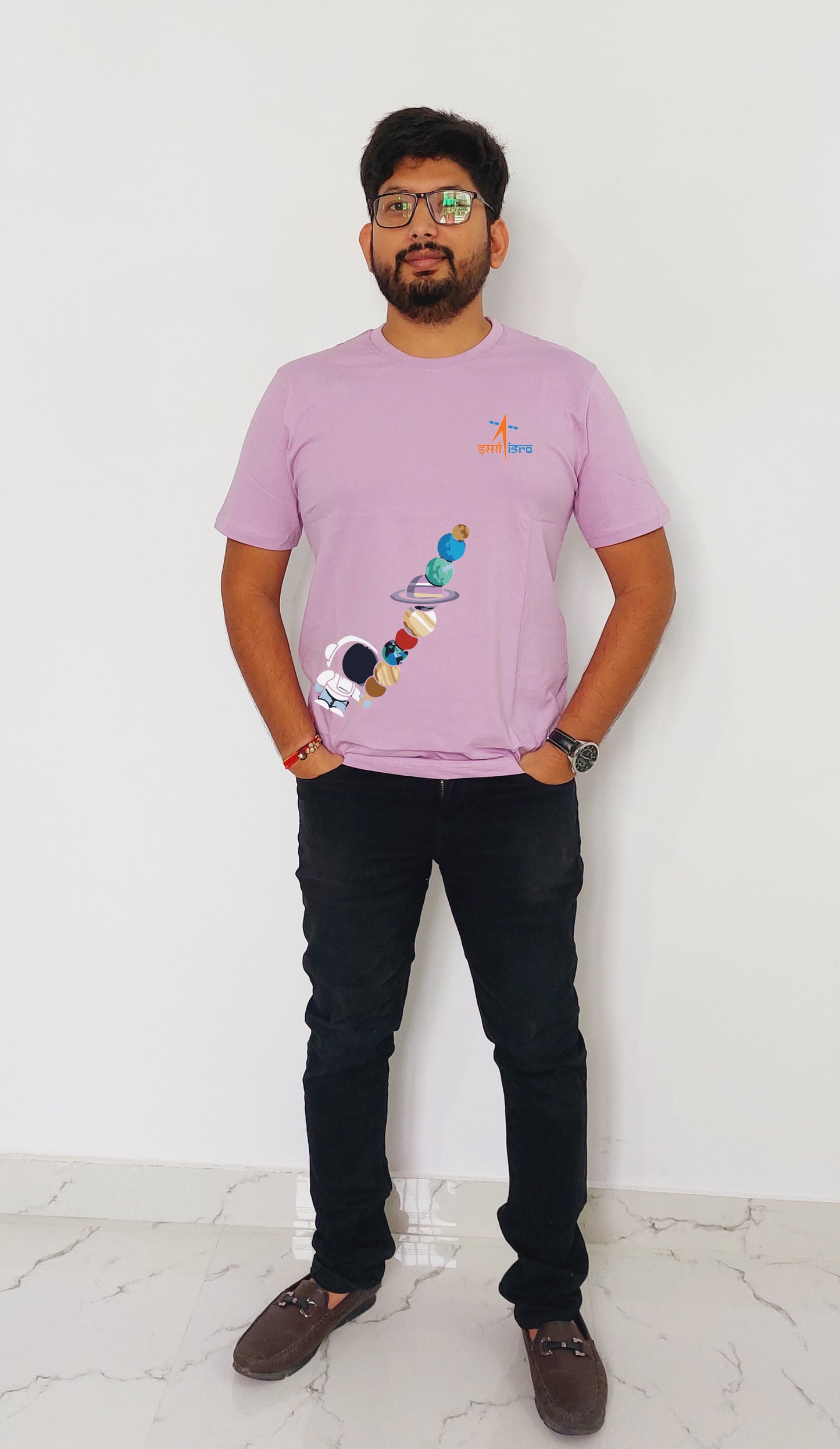 Isro Floating Planet with Astronaut printed T-Shirt for Men