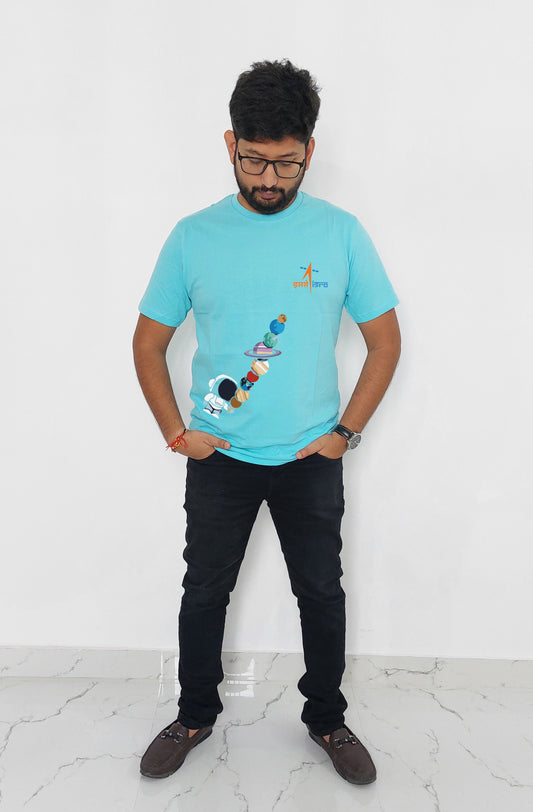 Isro Floating Planet with Astronaut printed T-Shirt for Men