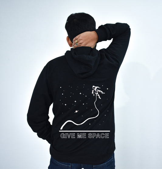 Isro Give Some Space printed Black Hoodie for Unisex