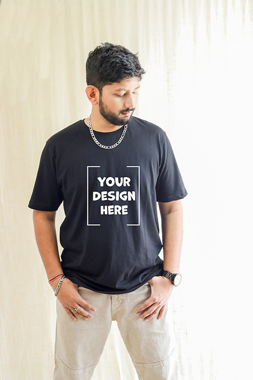 Men's Black 180gsm Pure Cotton Customized Tshirt