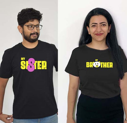 Cute sister and Panda Brother Sibling Tees Black - MyTeez