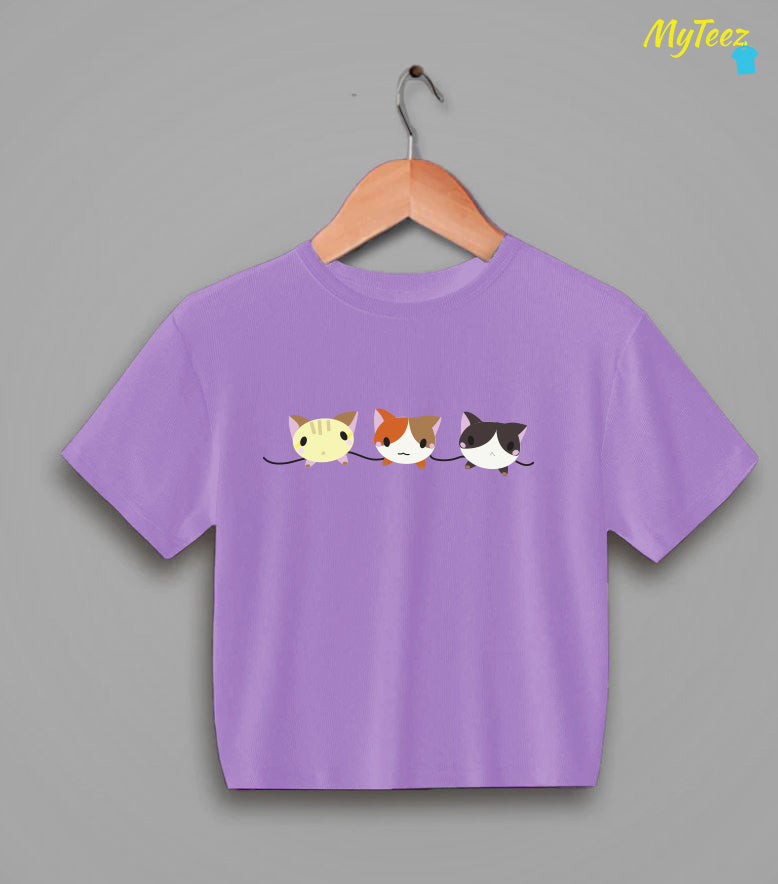 Three Cute Cats Half Sleeve Crop Top for animal lovers - MyTeez