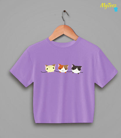 Three Cute Cats Half Sleeve Crop Top for animal lovers - MyTeez