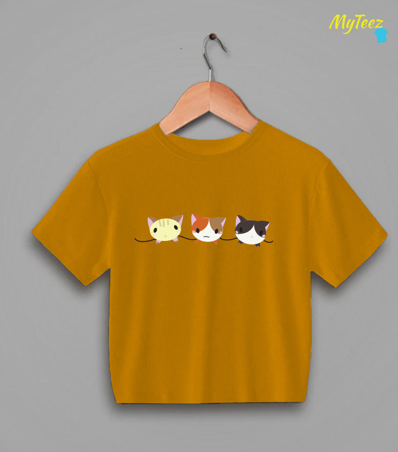 Three Cute Cats Half Sleeve Crop Top for animal lovers - MyTeez