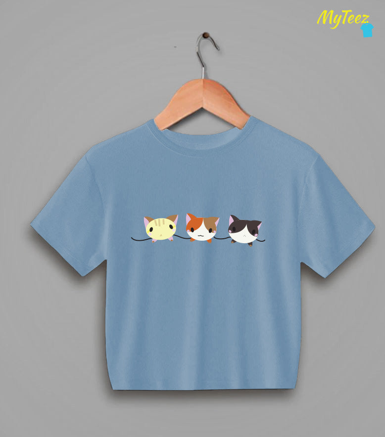 Three Cute Cats Half Sleeve Crop Top for animal lovers - MyTeez