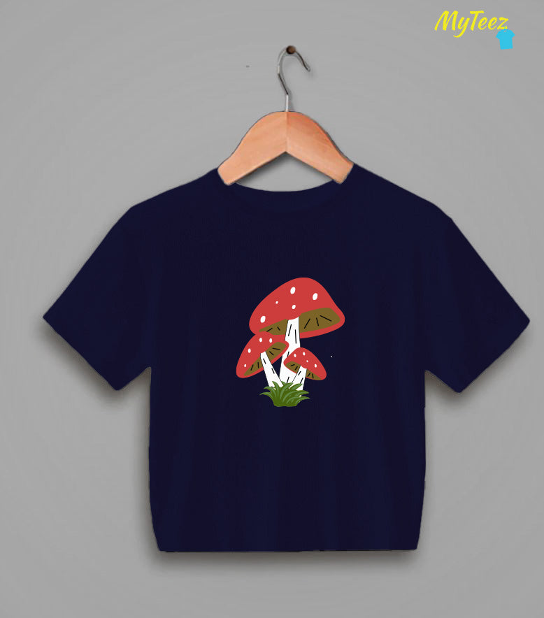 Red Mushrooms Pocket Design Half Sleeve Crop Top - MyTeez