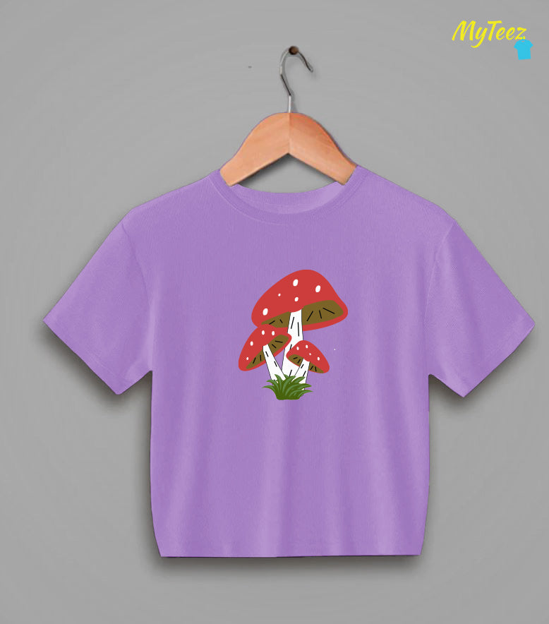 Red Mushrooms Pocket Design Half Sleeve Crop Top - MyTeez