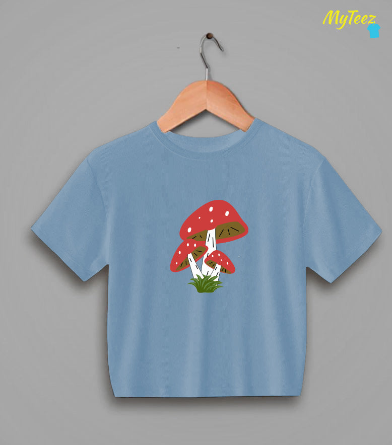 Red Mushrooms Pocket Design Half Sleeve Crop Top - MyTeez