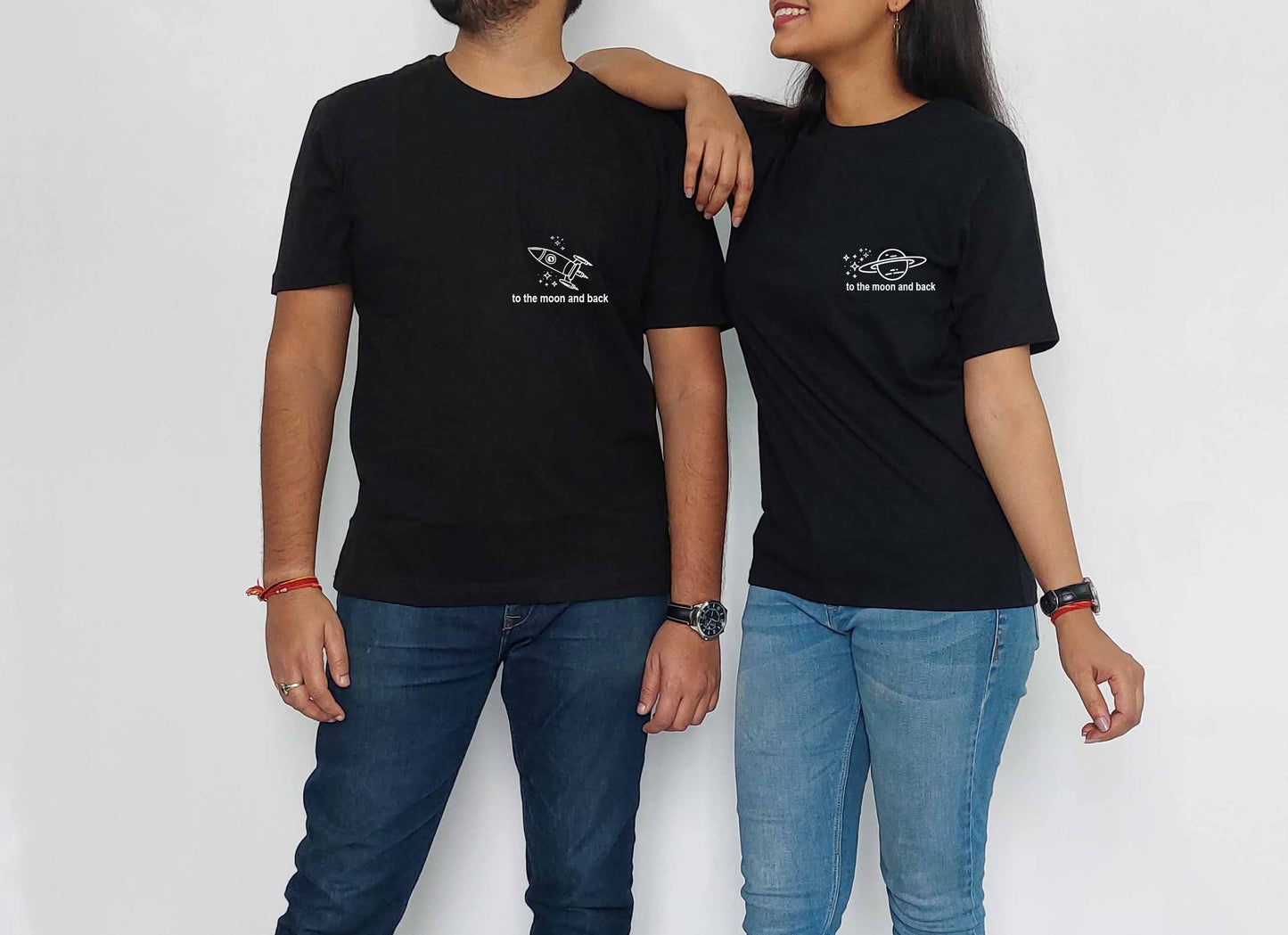 To The Moon and Back Black Couple T-Shirt